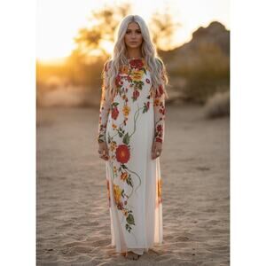 Áo Dài–Style Vietnamese Floral Chiffon Dress